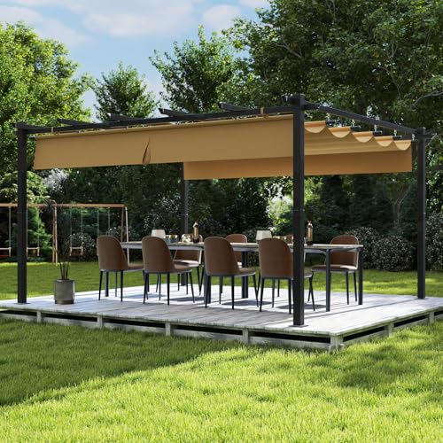 oneinmil 12' x 14' Hardtop Pergola with Adjustable Roof Beige3
