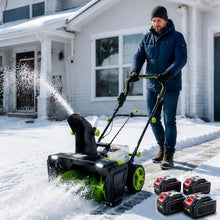 HASORVLUK Cordless Snow Blower, Brushless Motor, 25ft Max Throw 4Bat