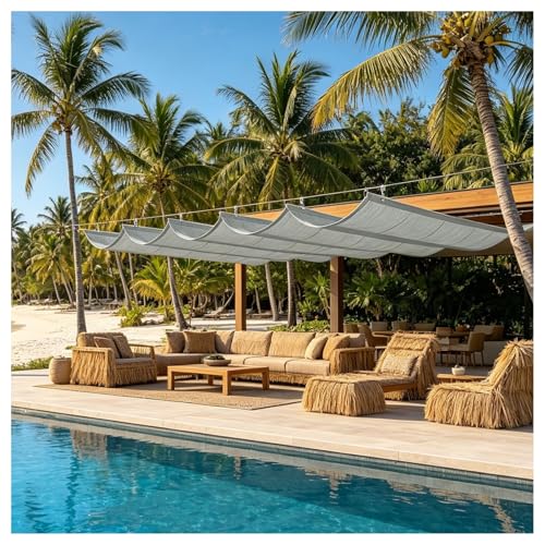 FENGZEQUAN Wave Awning, Outdoor Etractable Sun Shade Canopy Cover， with Hardware Hang Down U Shape Wave Shade Cover, Waterproof Patio Wave Shade Sail for Porch Yard Garden(W1.7*L10m/W5.57*L32.81ft)