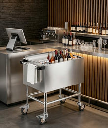 81 Quart Rolling Cooler Cart, Stainless Steel Insulated Ice Chest with Lockable Wheels & Sliding Lid for Patio Party Bar Outdoor