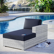 Modway Convene Wicker Rattan Outdoor Patio Right-Arm Chaise in Light Gray Navy