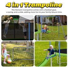 Roinoim 14FT Outdoor Trampoline with Swing, Slide, Basketball Hoop, Safety Enclosure, Ladder Green