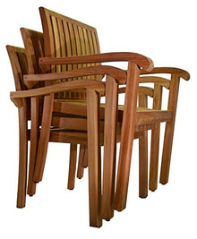 OnlineTeakFurniture 5 PC A Grade Outdoor Patio Teak Dining Set - 48" Round Table & 4 Stacking Arm Chairs Brown