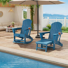 Reljofum Outdoor Rocking Chair Set of 4, HDPE Adirondack Rocking Chair Folding Design, 4-in-1 Patio Rocking Chairs with Ottoman and Cup Holder, Heavy Duty Porch Rockers for Lawn Garden, 4 Pack Black