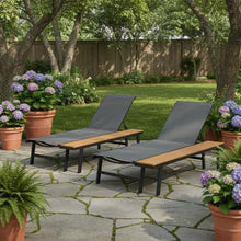 Seeheool Waterloo Chaise Lounge with Attached Wood Side Table, Set of 2, (62756.00BLKMP2)