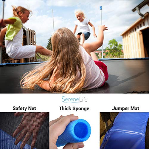 SereneLife Kids Trampoline with Net & Basketball Hoop Blue