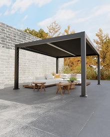 12' x 16' Louvered Pergola, Outdoor Pergola with Adjustable Louvered Roof, Reinforced Aluminum Frame, Integrated Drainage System, for Patio, Deck, Grey