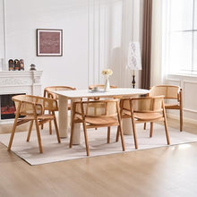 Christopher Knight Home Dashin Rustic Dining Chairs Set of 6, Wooden Dining Chair with Curved Rattan Backrest, Rubberwood Frame Kitchen Chairs with Armrest, Extra Seat for Dining Room, Natural