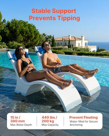 VEVOR Pool Lounge Chairs, Set of 2 Chaise Lounger with Headrest, Water Weighted in-Pool Lounger Chairs for up to 15" Water Depths, Anti-Floating Patio Furniture for Sun Shelf & Tanning Ledge, 440LBS