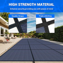 Inground Pool Safety Cover, Fit 28ftx48ft Rectangular Pool, Blue High‑Strength PP Mesh with Double‑Layer Straps Triple Stitching, Includes Installation Tools