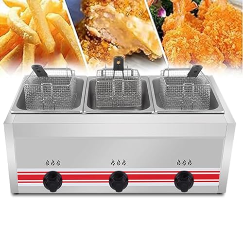 OREKPOT Commercial Gas Fryer,Countertop Stainless Steel Outdoor Cooker,Temperature Controllable,Used in Home Kitchens,Restaurants,30L