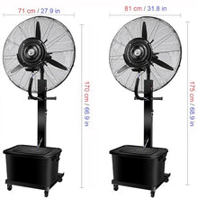 Industrial Misting Fan (26 In/30 In) Commercial Pedestal Fan - 3 Cooling Speeds Moving Outdoor Fan - 120 Degree Oscillation - Portable Mist Fan For Warehouse,Workshop, Factory And Basement(26 inch)