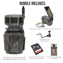 Stealth Cam Revolver 36MP 360-Degree Cellular Trail Camera Bundle with Power Pack, Holder, Memory Card, and Reader (41 Items)
