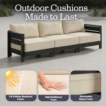 Alaterre Furniture Barton 3 Seater Outdoor Patio Sofa - Weather-Resistant Eucalyptus Wood Outdoor Couch with Thick Cream Cushions - Modern Outdoor Furniture for Patio, Porch, or Deck (Black)