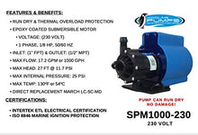 KoolAir Pumps SPM1000-230, Submersible, 230 Volts, Marine Air Conditioning Seawater 870 GPH Magnetic Drive Pump, 56” Cord, Inlet 1” FPT x Outlet 1/2” MPT, Intertek ETL-Certified