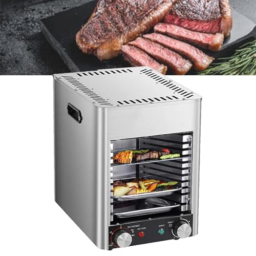 JYXYXSCP 800℃ Commercial Steak Broiler,w/0-10min Timer and 10 Grilling Slots,Time and Temperature Can Be Set,Adjustable for Beef Vegetables