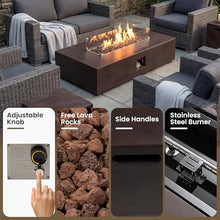COSIEST 2-Piece Outdoor Propane Fire Table Set, Rectangle Concrete 56" x 28" Bronze Fire Pit (Certified, 50,000 BTU) w 20lb Tank Table, Wind Guard, Waterproof Cover for Garden, Porch, Backyard