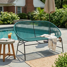 Seeheool CONDESSA Outdoor Patio Wicker Love SEAT, Green PE Rattan & Iron Frame, Set of 1
