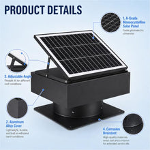AMZSTAN 14" Solar Attic Exhaust Fan 60W Monocrystalline Roof Vent, 2500m³/h High Airflow Solar Powered Ventilator with Remote, 3-Speed & Auto Temp Control for Attic Barn Greenhouse