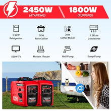 2450 Watt Inverter Generator, 120V Gas Powered Generator Super Quiet, RV Ready/EPA for RV, Camping and Home，Red