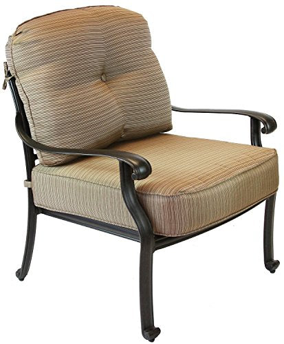 Nassau Outdoor Patio Club Chair Dark Bronze Cast Aluminum Set of 2, Walnut Cushions