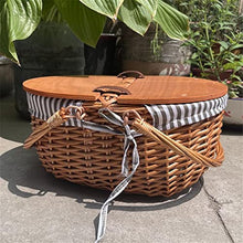 ASWRTYJO Vintage-Style Wicker Picnic Hamper Lining Picnic Hamper Woven Natural Woodchip Wicker Basket With