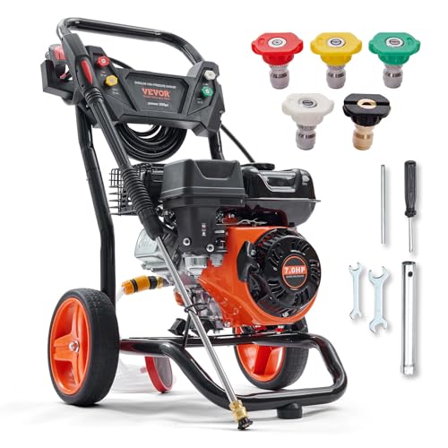 VEVOR Gas Powered Pressure Washer 3400 PSI 2.6 GPM, with Spray Gun and Extension Wand, 5 Quick Connect Nozzles, Copper Pump