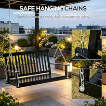 Seeheool Black 2-Seater Hanging Porch Swing Outdoor Patio Swing Chair Seat with Slatted Build and Chains, 440lbs Weight Capacity