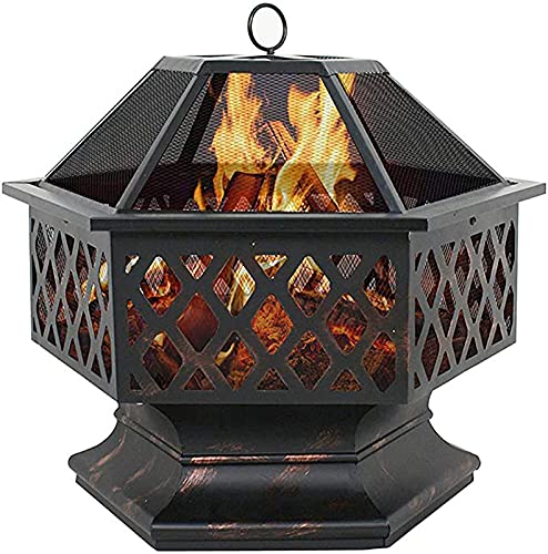 Outdoor Fire Pit Wood Burning Fireplace Patio Backyard Heater Steel Firepit Bowl Heavy Steel 24", Hex Shaped