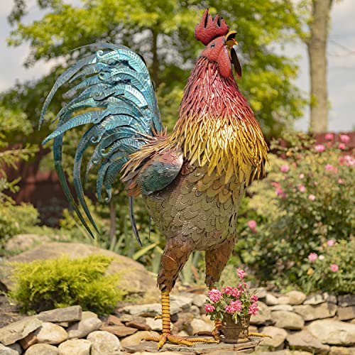 Zaer Ltd. 5.5 ft. Tall Painted Iron Rooster Garden Statue "Robert