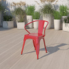 Flash Furniture Roy Commercial Grade 4 Pack Red Metal Indoor-Outdoor Chair with Arms