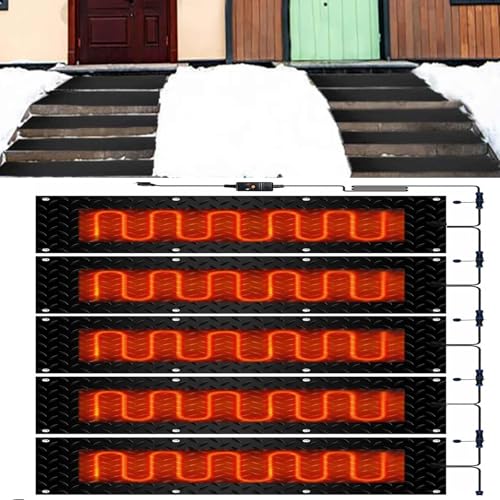 AMHUKIP Snow Melting Mats for Outdoor Stairs - Slip-Proof Winter Mats with Power Cord for Efficient Snow & Ice Removal(30x150cmx5Pcs)