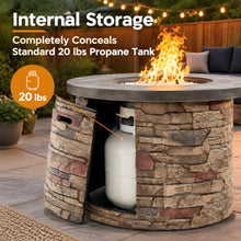 36" Propane Gas Fire Pit Table, 50,000 BTU Round Outdoor Concrete Fire Pit with Pulse Ignition for Patio, Deck, Garden & Backyard – Sandstone
