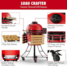 LuauCrafter 18-Inch Ceramic Charcoal Grill and Smoker with Cart Red
