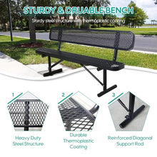 8FT Park Benches for Outside,Heavy Duty Commercial Park Bench, Outdoor Metal Bench with Backrest & Portable Frame, 96" Black Weatherproof Carbon Steel Garden Bench for Shopping Malls, School, Patios
