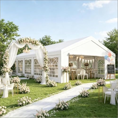 Extra Large Outdoor Tent with 38mm Galvanized Steel for Durability, Triangular Bracket Party Shelter with Tension Ropes for Wind, UV-Blocking Canopy with PE Roof for Cool Outdoor Gatherings