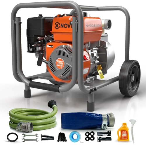 NOVUS 2-Inch Semi Trash Pump with Foldable Handle and Wheels, 212cc Engine