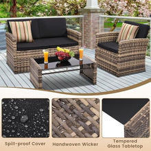 KswyyuwxgqI 4 Pieces Patio Sectional Sofa Set Outdoor with Cushions, Wicker Conversation Furniture Rattan Frame and Cushions, for Garden Porch Backyard Seating