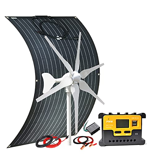 400W Wind Turbine Generator + 100W ETFE Flexible Monocrystalline Solar Panel, 500W Solar Wind Kit Hybrid System for RV Boat Cabin Mobile Home