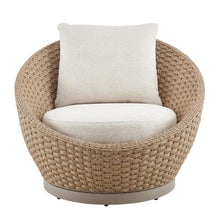 Kobalt Natural Metal Outdoor Swivel Lounge Chair with Boucle White Cushions
