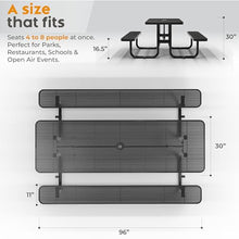 OUTTANS Commercial Metal Picnic Table (Black, 8' Rectangular, Punched)