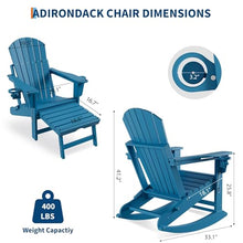 GAOMON 4-in-1 Folding Adirondack Chair Set of 4 HDPE, with Retractable Ottoman & Cup Holder, All-Weather Outdoor Patio Rocking Chairs for Lawn, Porch, Poolside, Navy Blue (4 Pack)