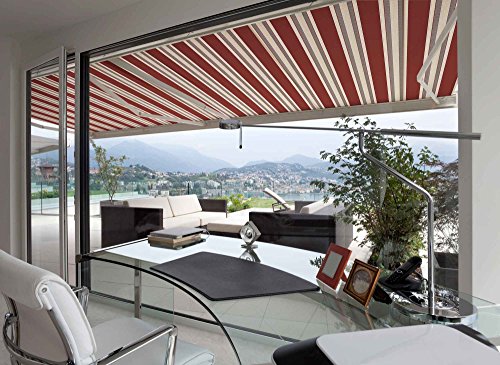 ADVANING MA0806-A430H2 Luxury Series, Premium Quality Manual Retractable Patio Awning, 100% Solution Dyed European Acrylic Easy UV Sunshade Manual Hand Crank, 8' x 6', Brick Red - Sand Beige Stripes