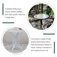 exproyzk Mosaic Patio Table Set, Round Outdoor Table with 2 Folding Chairs