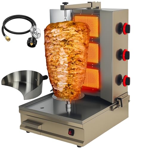XHINBWYEK Turkey & Shawarma Oven Rotisserie Kebab Machine Infrared Burner, Automatic Rotation and Adjustable Distance, 3 Propane Controls Up to 750°F,Vertical Skewers, Stainless Steel