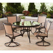 Hanover Fontana 5-Piece Outdoor Dining Set with Tan PVC Sling Rocker Chairs and Round Glass-Top Table Tan