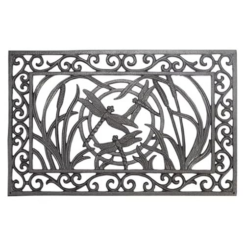 GTPBAO Heavy Duty Cast Iron Doormat, 23.2×14.6 in, Rectangle Non-Slip Entrance Shoe Scraper Mat for Garden Patio, Vintage Dragonfly Design