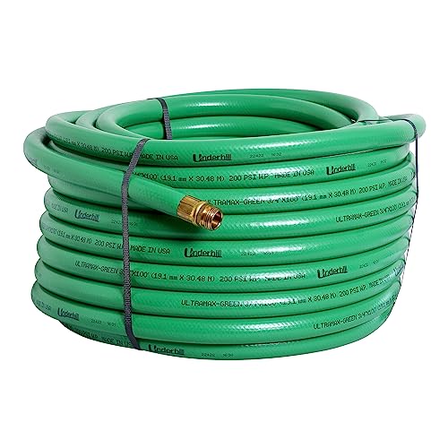 Underhill UltraMax Commercial Garden Water Hose 100 ft, Lightweight, Flexible, Anti-Kink, Non-Conductive, 800 psi, H75-100G, 3/4 Inch x 100 ft, Green