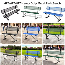 8FT Park Benches for Outside,Heavy Duty Commercial Park Bench, Outdoor Metal Bench with Backrest & Portable Frame, 96" Black Weatherproof Carbon Steel Garden Bench for Shopping Malls, School, Patios