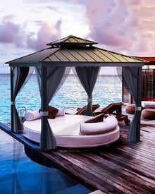 GAOMON Hardtop Gazebo 12'x12' with Double Metal Roof and Aluminum Frame Gray